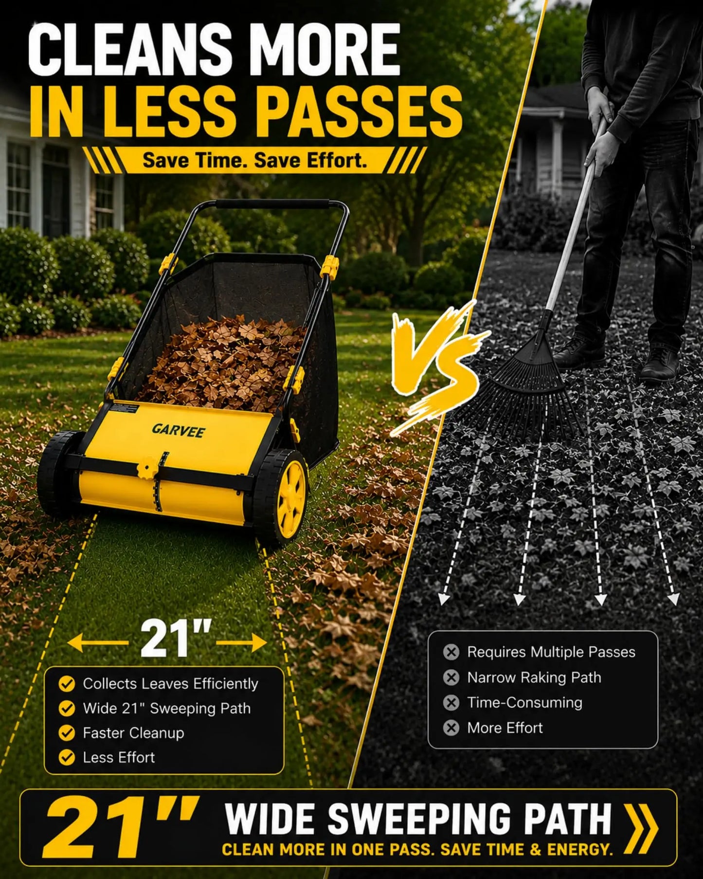 HiMISS Manual Lawn Sweeper Leaf And Grass Collector