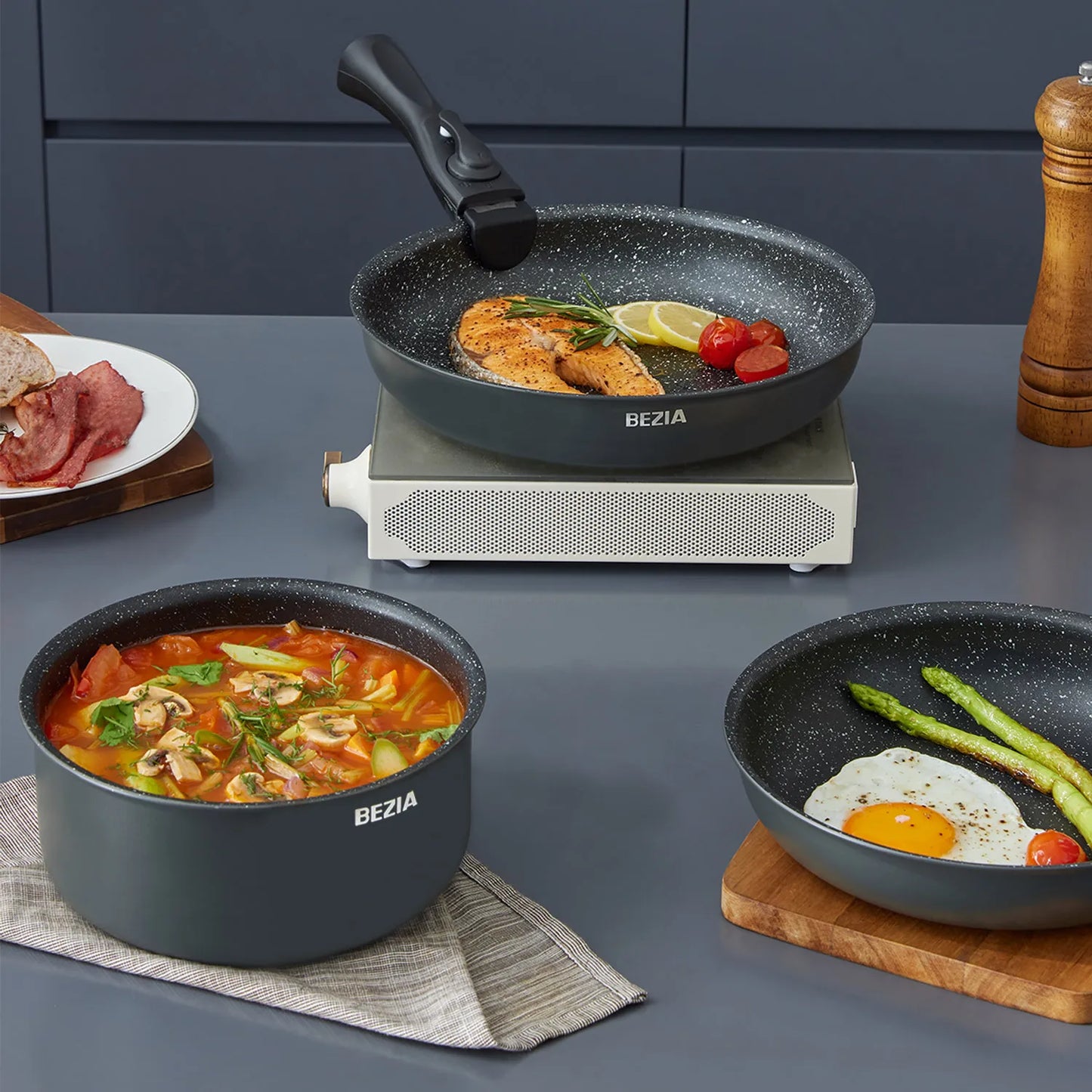 Induction Cookware Set 10 Pieces Nonstick Pans With Removable Handles