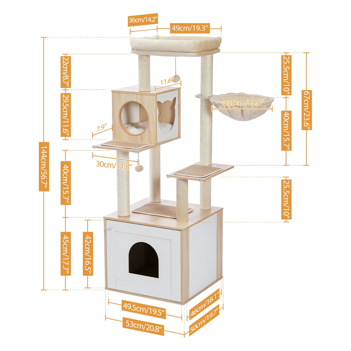 PAWZ Multi-Level Cat Tree With Scratching Posts And Hammock