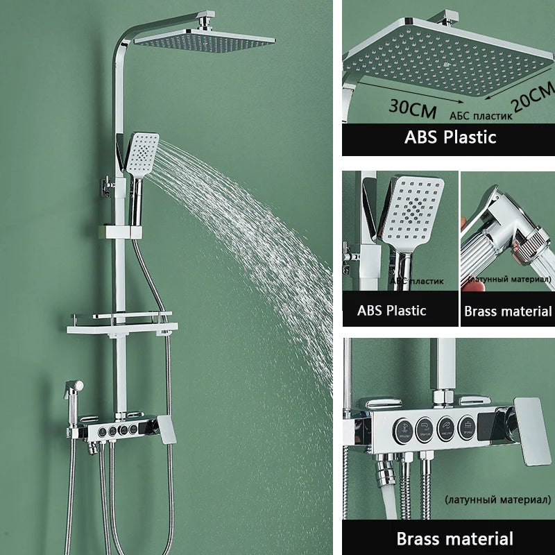 ALENARTWATER Black And Gold Shower Faucet Set With Dual Spray