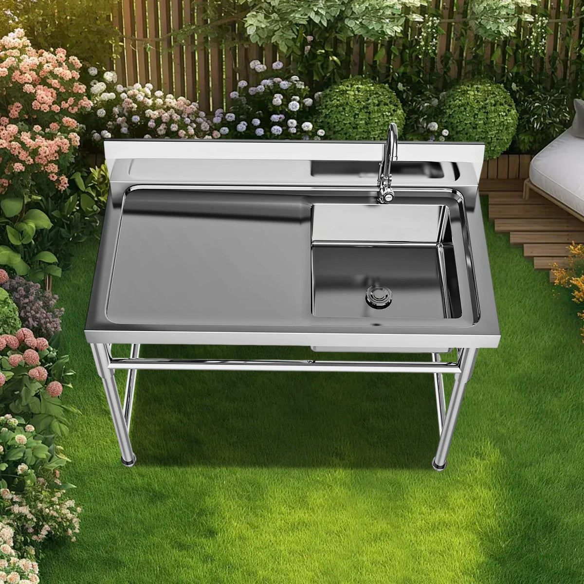 Stainless Steel Prep Sink Single Bowl With Faucet And Drainboard