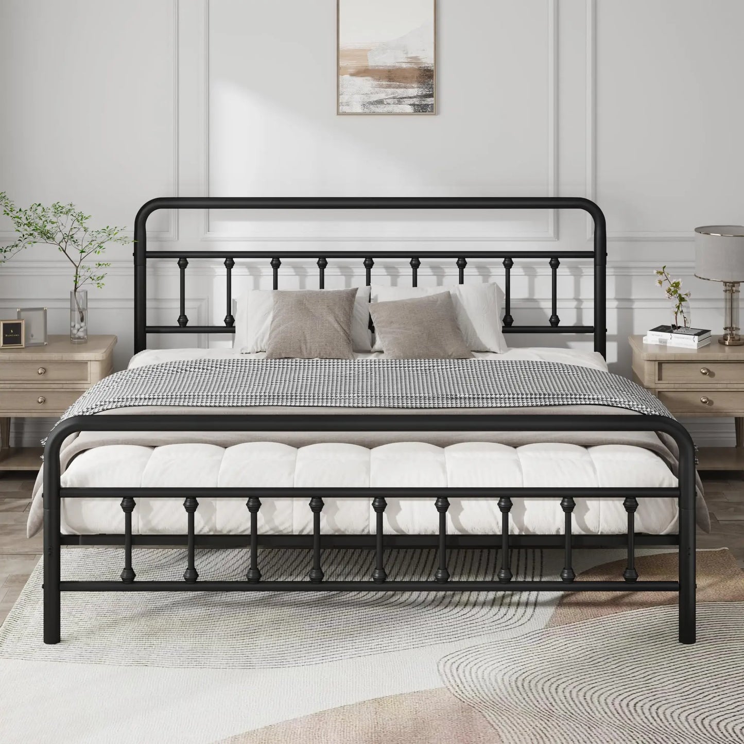 XIUWO Metal Platform Bed Frame Victorian Iron With Underbed Storage