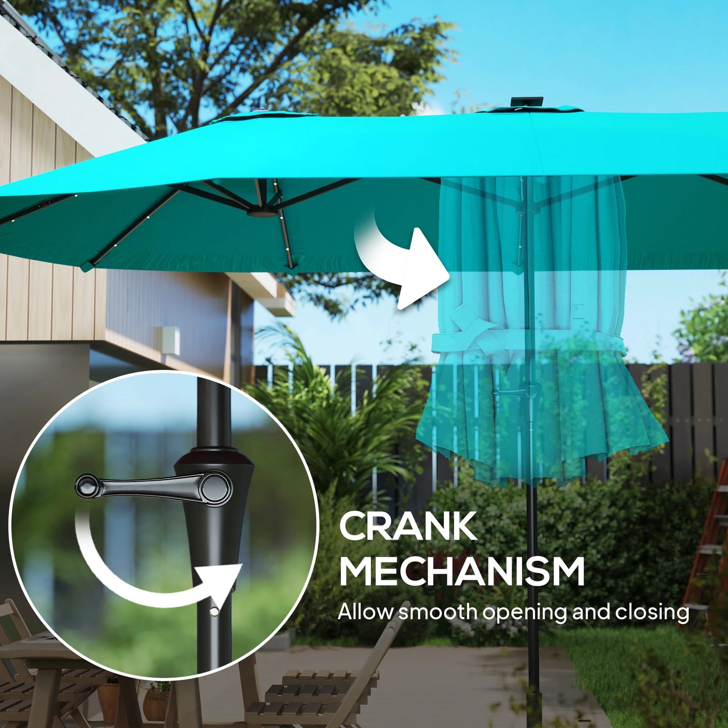 Outsunny Double-Sided Patio Umbrella With Solar Lights And Crank