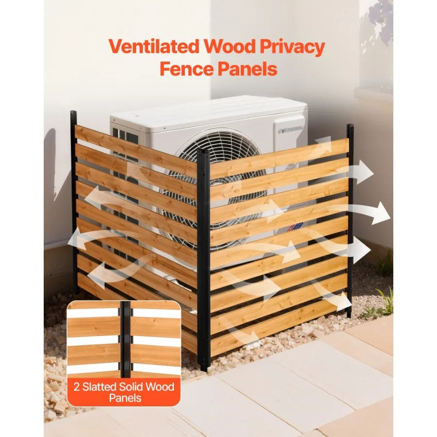 Wooden Outdoor Privacy Screen Fence With Metal Stakes, 2 Panels