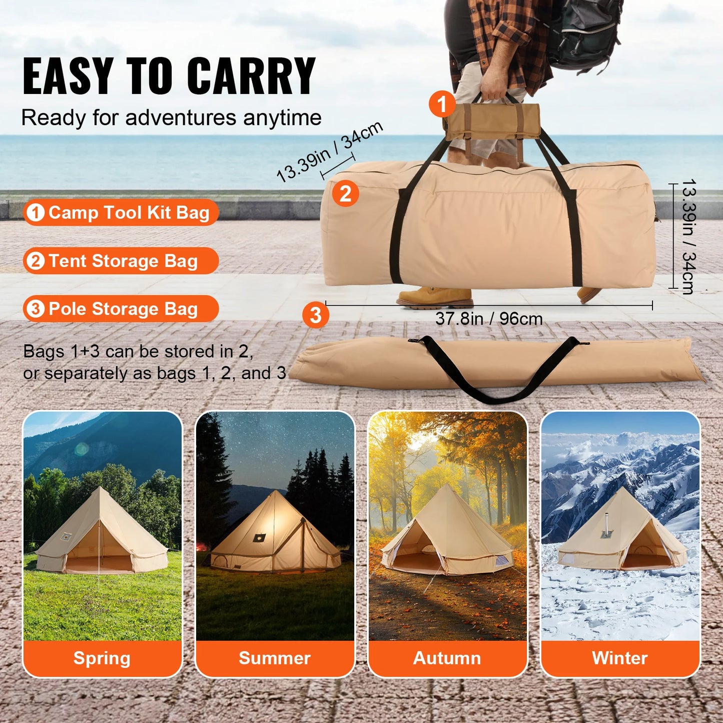 SucceBuy Canvas Bell Tent For Camping With Stove Breathable Shelter