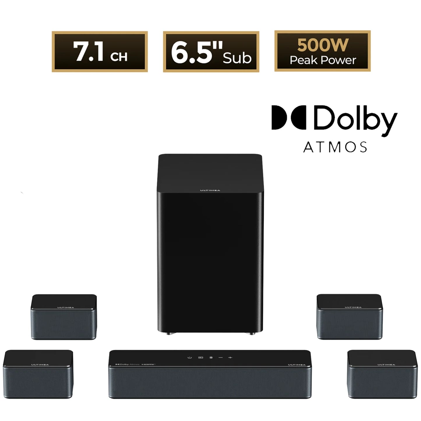 Ultimea 500W 7.1Ch Dolby Atmos Soundbar With Wireless Subwoofer