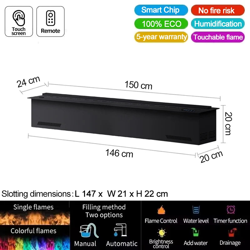 AFLYEVER Smart Water Vapor Fireplace With 3D Flame Tuya App