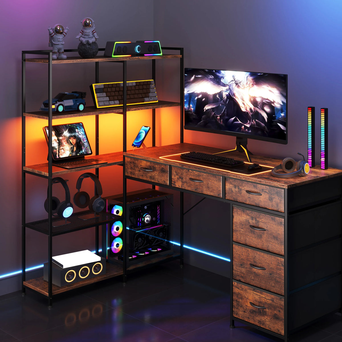 SUNVASAGOO L Shaped Gaming Desk With Power Outlets And Storage