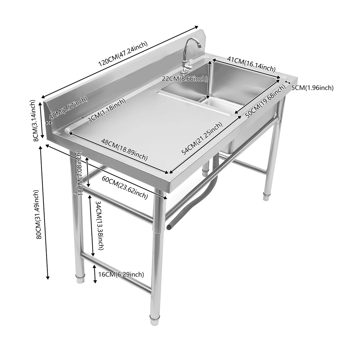 Stainless Steel Prep Sink Single Bowl With Faucet And Drainboard