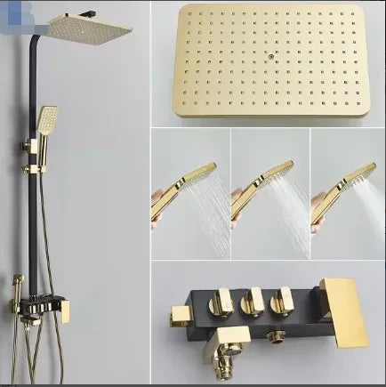 ALENARTWATER Black And Gold Shower Faucet Set With Dual Spray