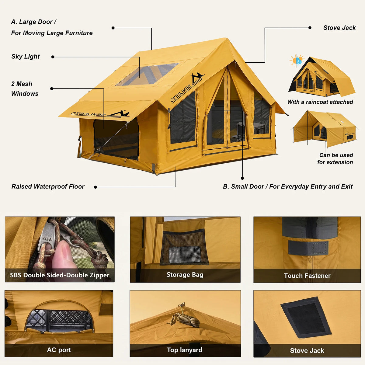 SENLEETO Inflatable Camping Tent With Rain Fly And Stove Jack