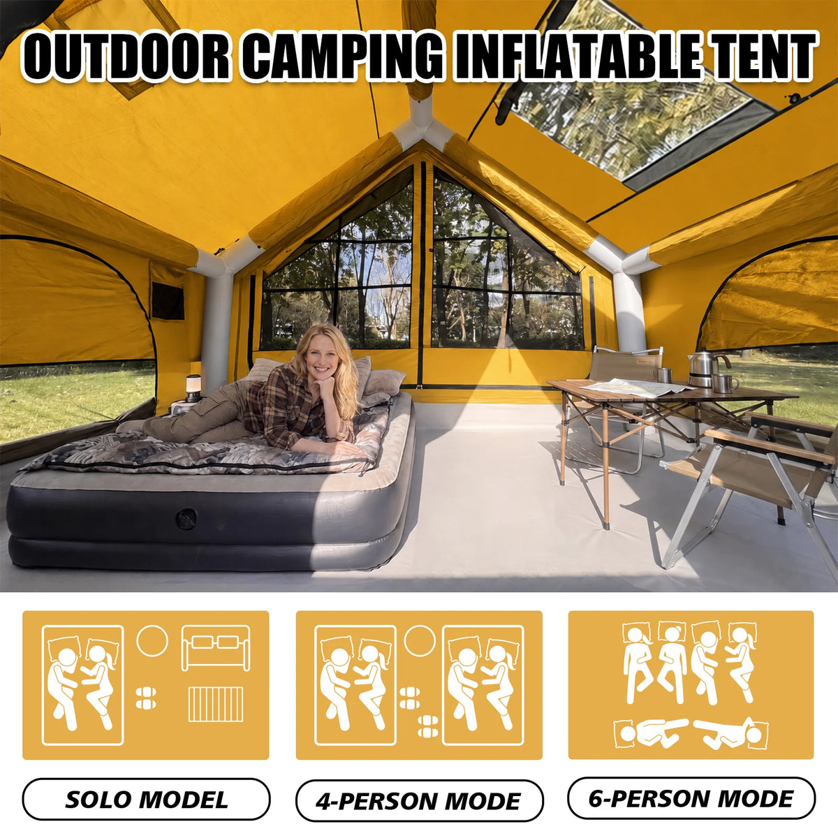 SENLEETO Inflatable Camping Tent With Rain Fly And Stove Jack