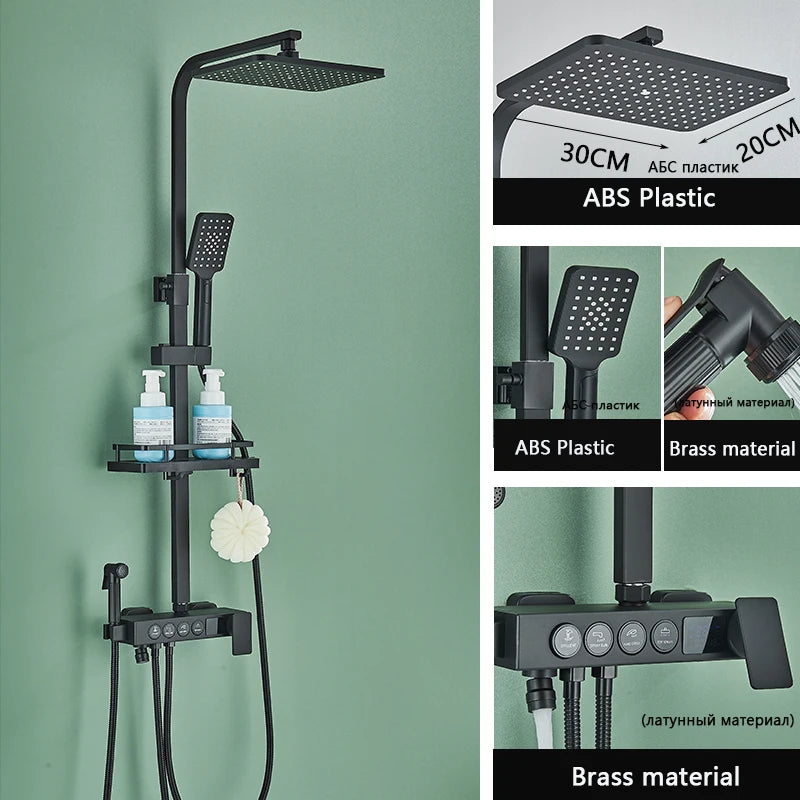 ALENARTWATER Black And Gold Shower Faucet Set With Dual Spray