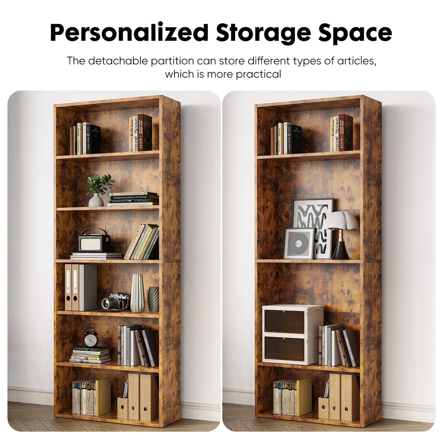 JHK Sturdy Wooden Shelf Bookcase For Living Room And Home Office