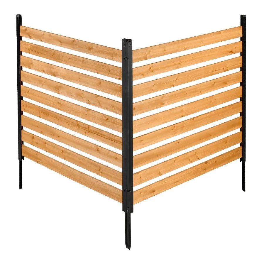 Wooden Outdoor Privacy Screen Fence With Metal Stakes, 2 Panels