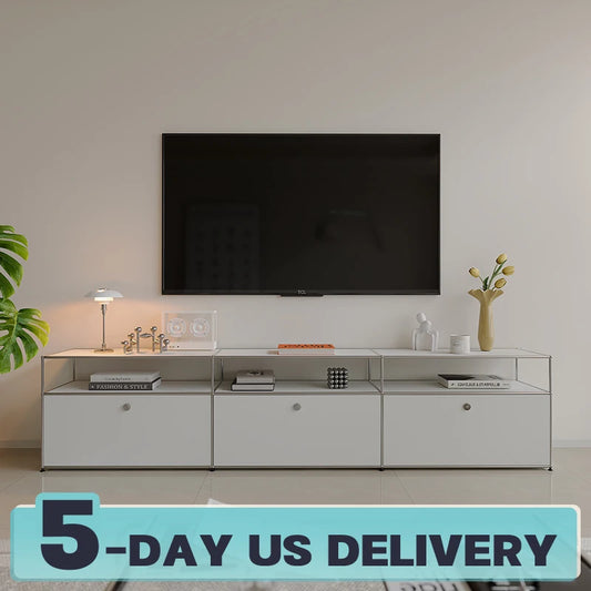 Bigcityfur Modern Stainless Steel TV Stand With Corner Cabinet
