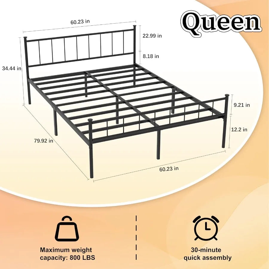 XIUWO Metal Platform Bed Frame Victorian Iron With Underbed Storage