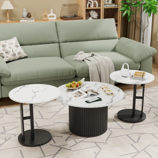 Contemporary Nesting Coffee Table Set With Faux Marble Top