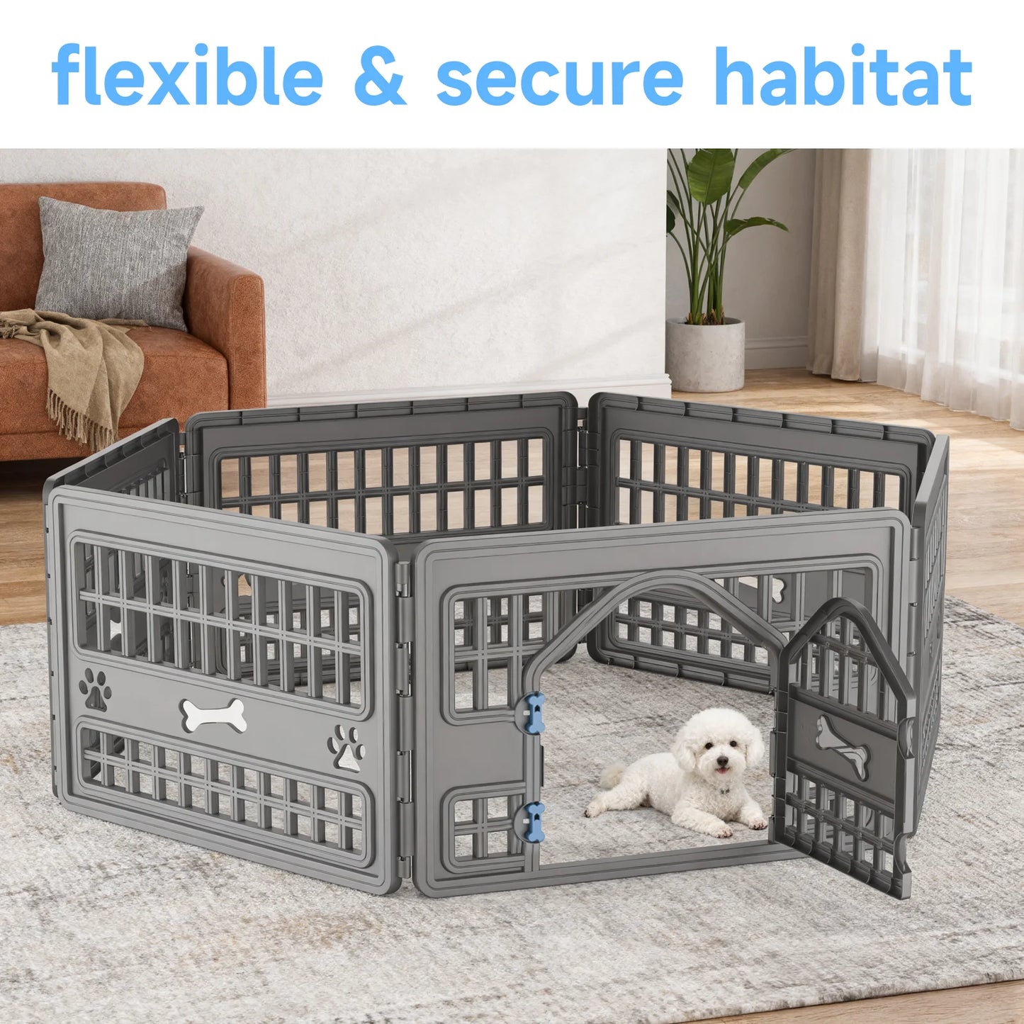 Foldable Six-Panel Hexagonal Plastic Dog Playpen With Door
