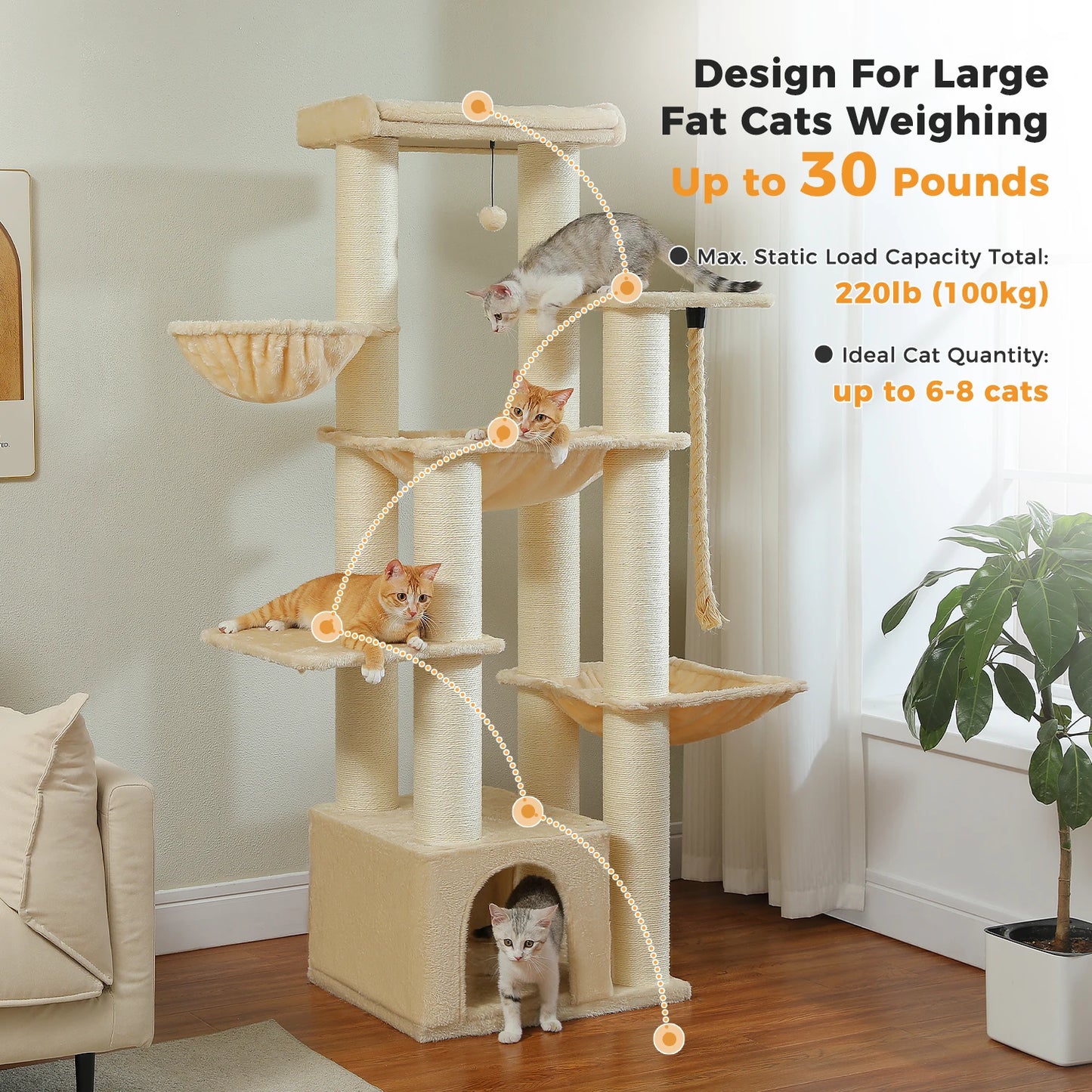 PAWZ Road Cat Tree Tower With Multiple Levels Hammock