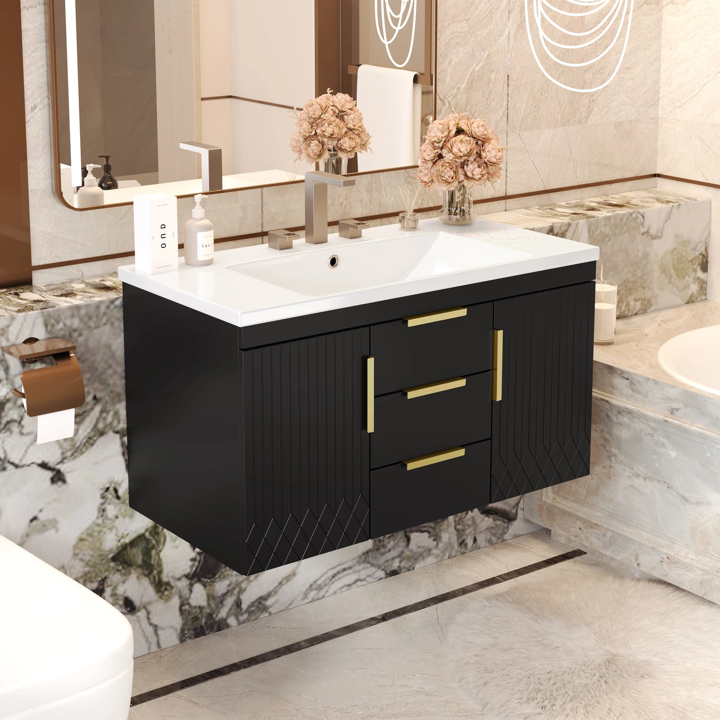Wall Mounted Bathroom Vanity Without Sink With Two Drawers
