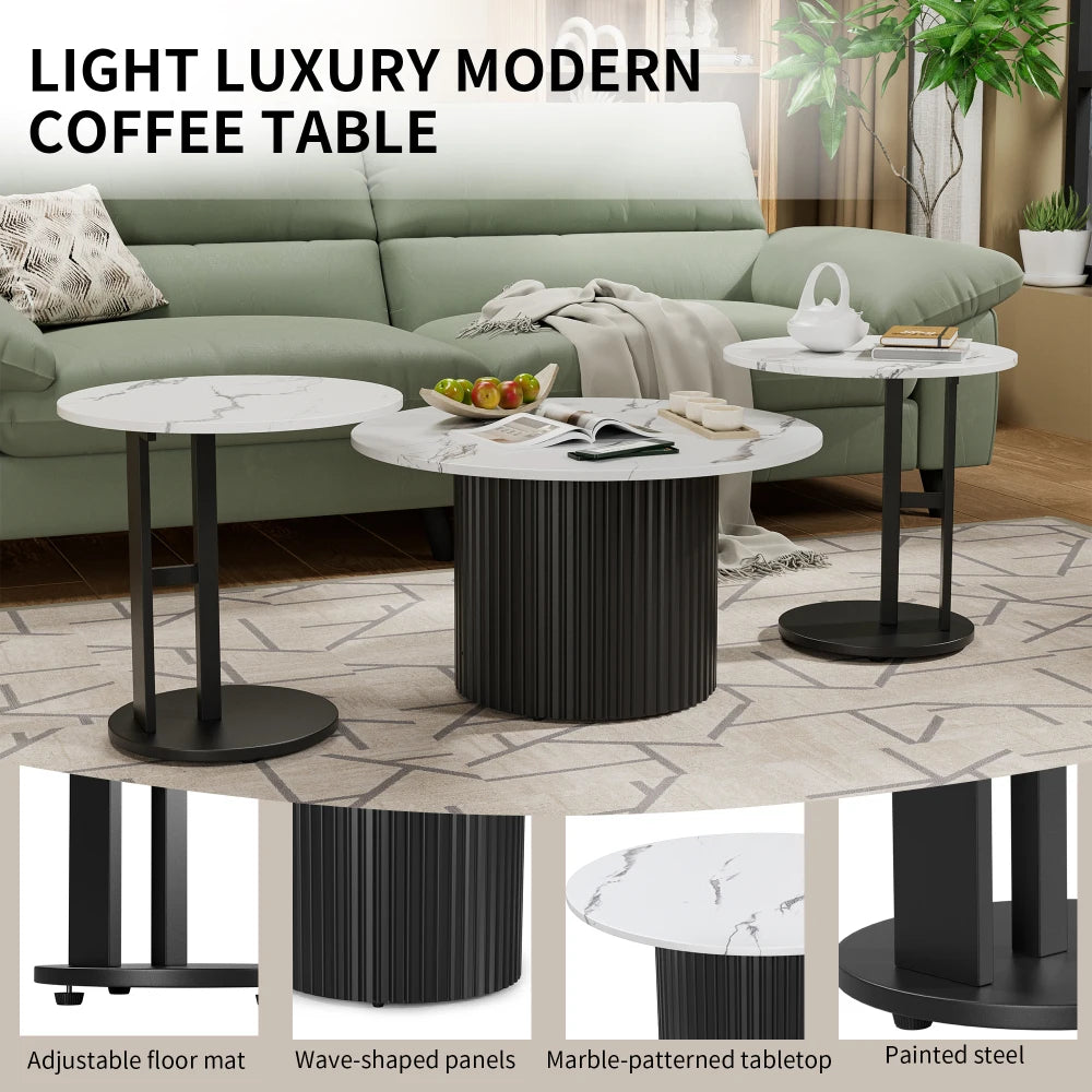 Contemporary Nesting Coffee Table Set With Faux Marble Top