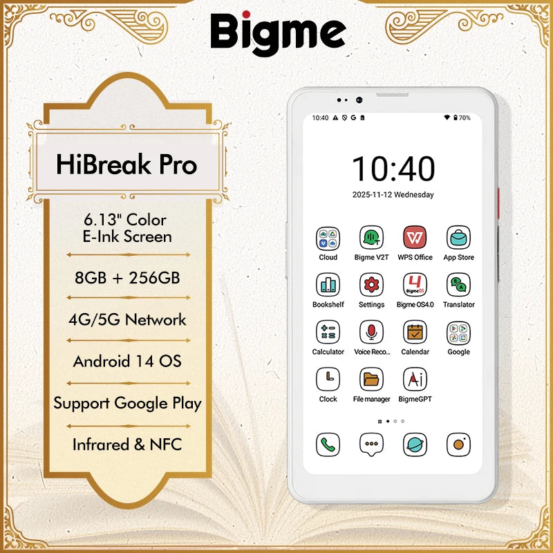 BIGME HiBreak Pro E Ink Reader Android 14 8GB 256GB