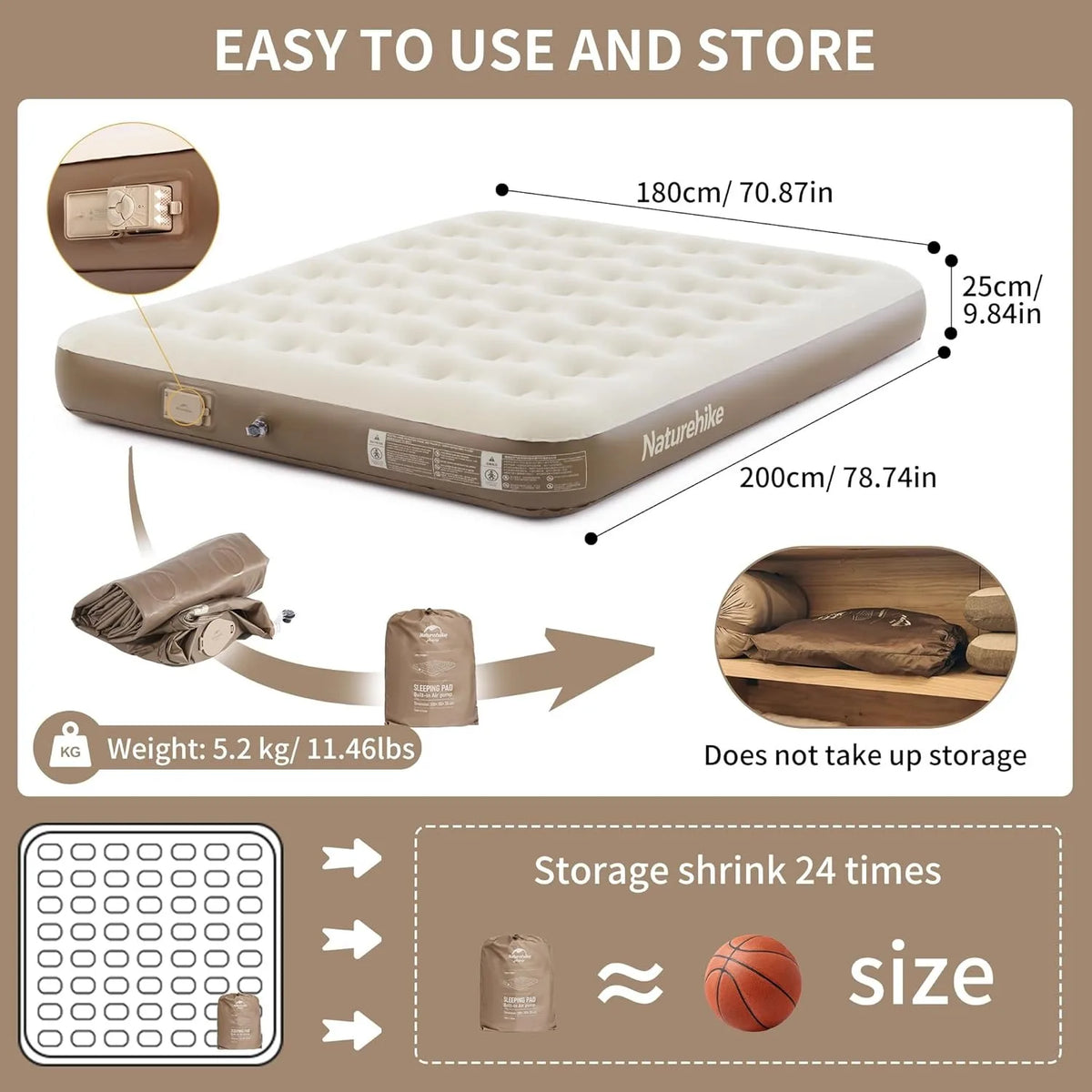 Naturehike Three Person Camping Air Mattress With Built In Pump