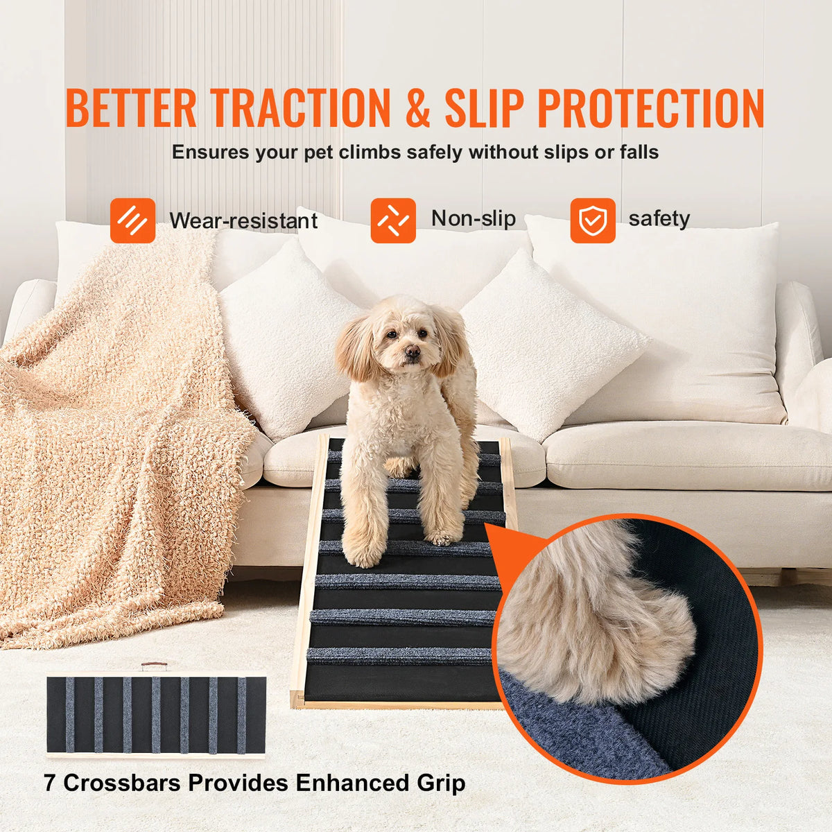 SucceBuy Adjustable Folding Dog Ramp With Non Slip Steps