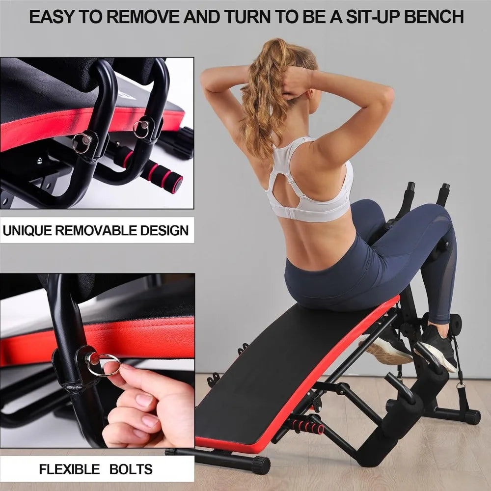 Foldable Ab Bench With Resistance Bands For Home Fitness