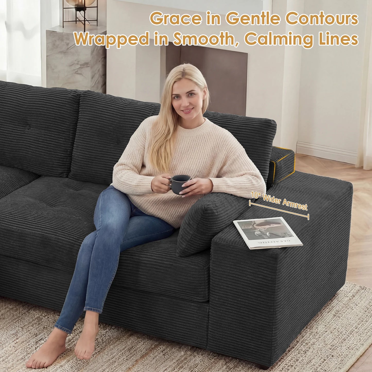 Modular L Shaped Sectional Sofa With Ottoman Corduroy Fabric