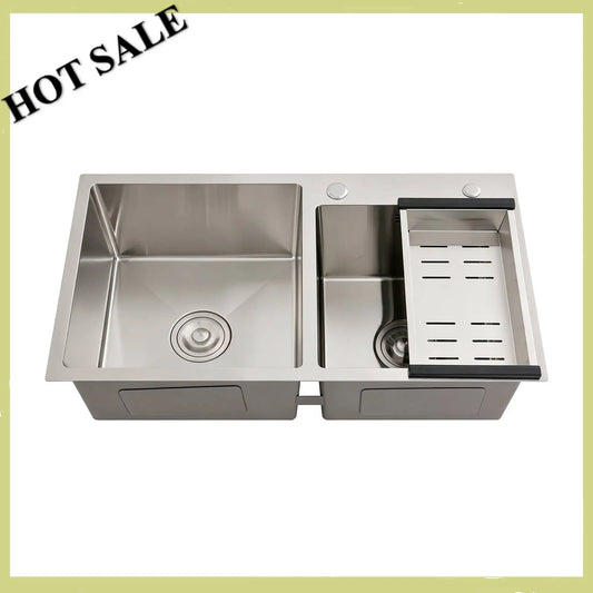 Bymaocar Double Bowl Stainless Steel Kitchen Sink Drainage Filter