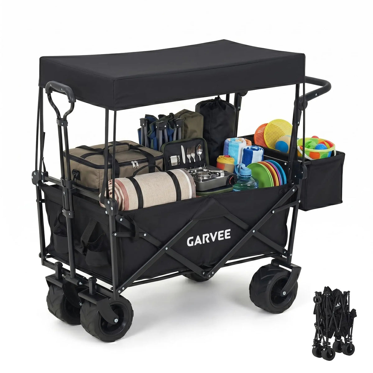 HiMISS Folding Utility Wagon With Removable Canopy For Outdoor Adventures
