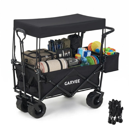 HiMISS Folding Utility Wagon With Removable Canopy For Outdoor Adventures