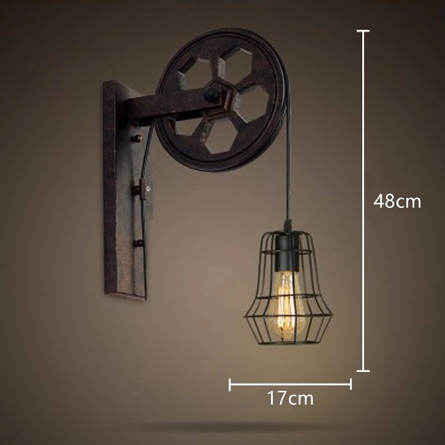Bymaocar Industrial Wall Sconce With Pulley Iron Cage Lampshade