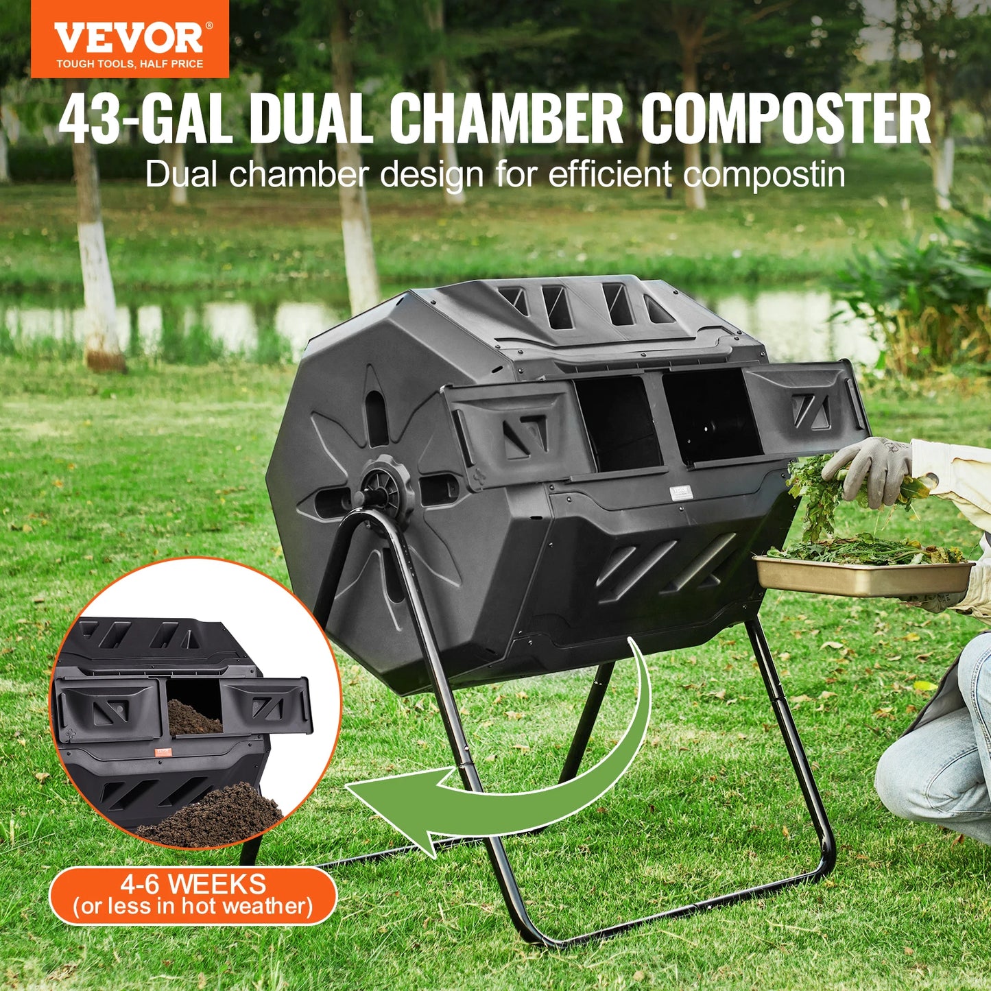 SucceBuy Dual Chamber Compost Tumbler Bin BPA Free