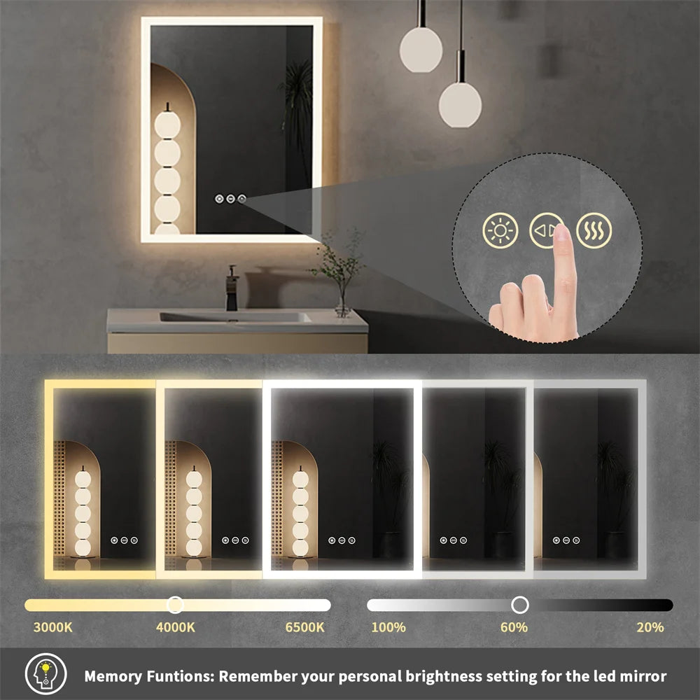 LUVODI Smart LED Bathroom Mirror With Touch Dimming And Defogging