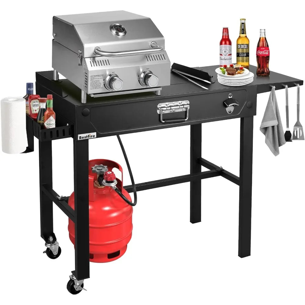 Outdoor Grill Table With Built In 2 Burner Propane Grill
