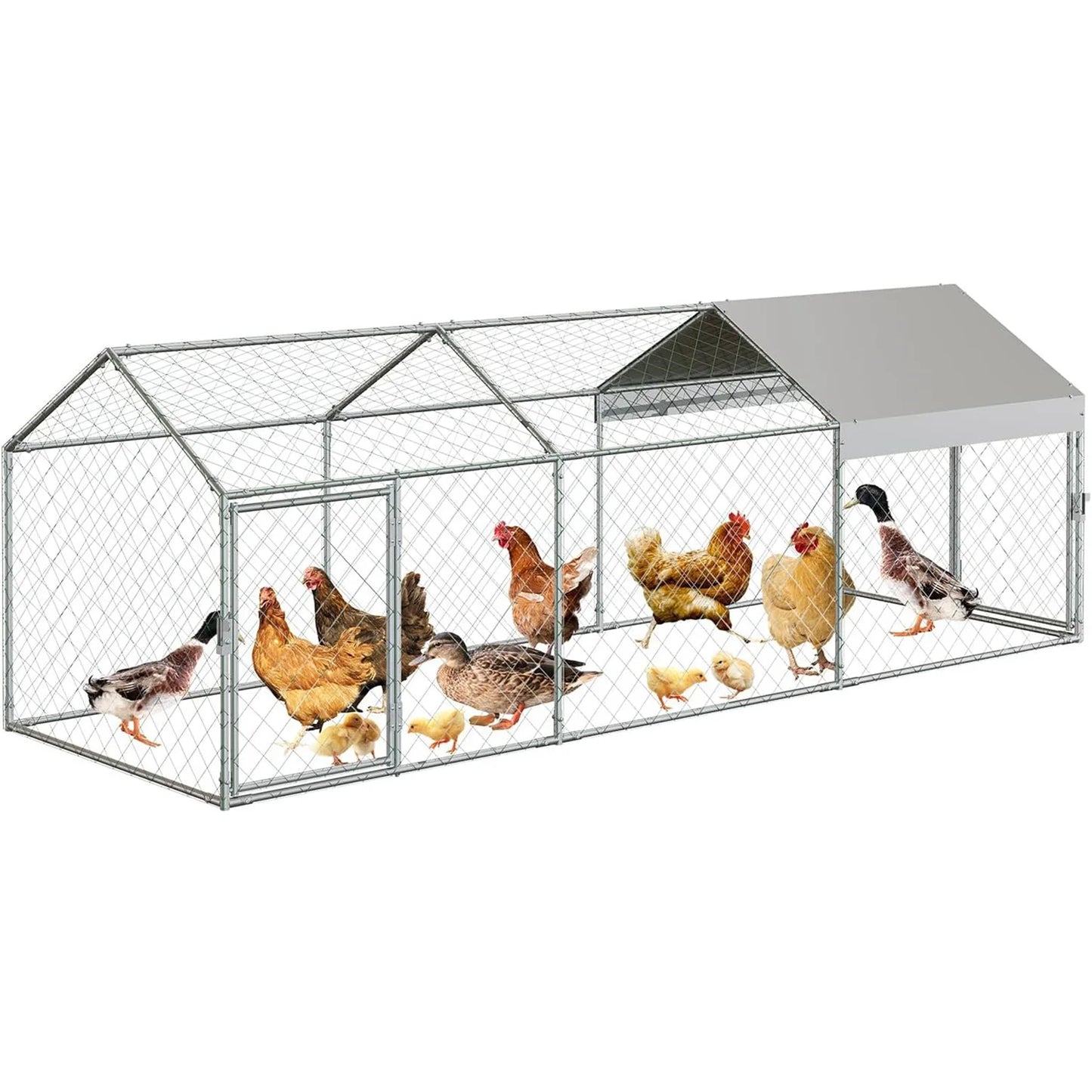 HiMISS Portable Metal Chicken Coop With UV Waterproof Cover
