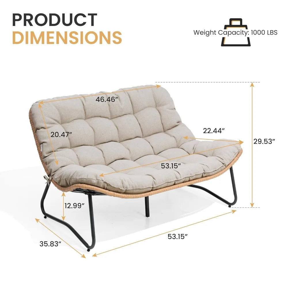 Frame All Weather Rattan Loveseat With Cushion For Outdoor Patio