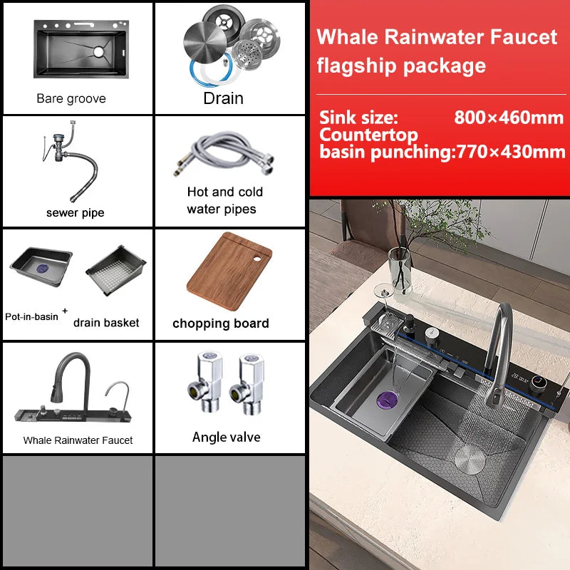Telisiya Stainless Steel Rectangular Kitchen Sink With Digital Display