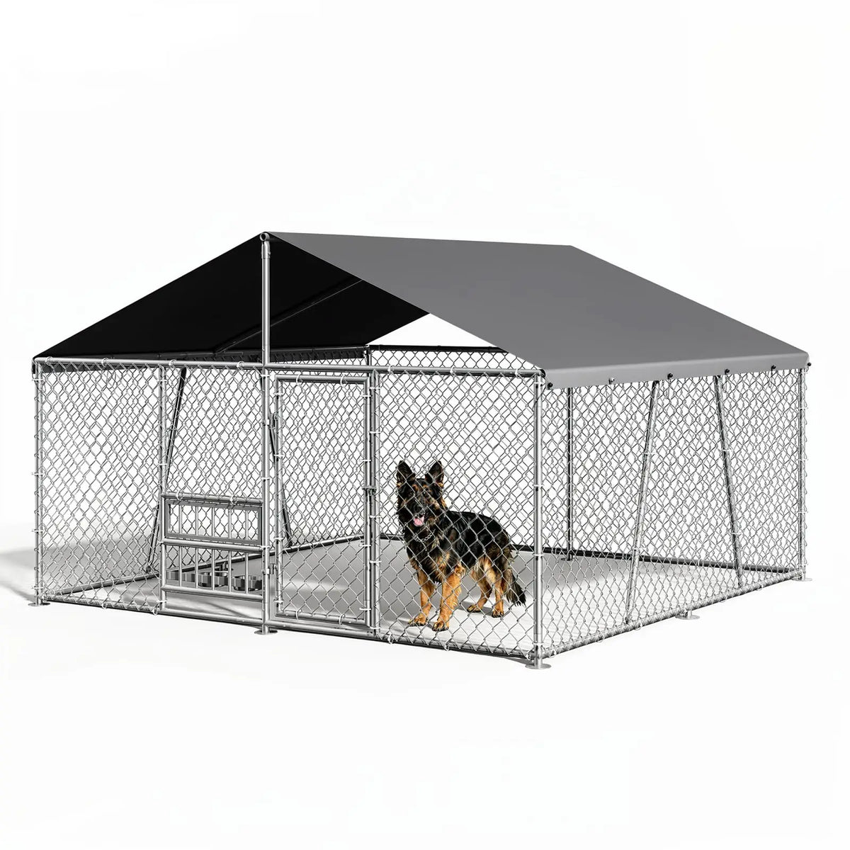 DishyKooker Heavy Duty Galvanized Dog Kennel With Waterproof Roof And Feeding Door