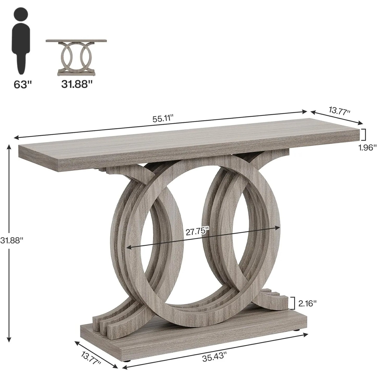 LITTLE TREE Geometric Wood Base Console Table For Entryway