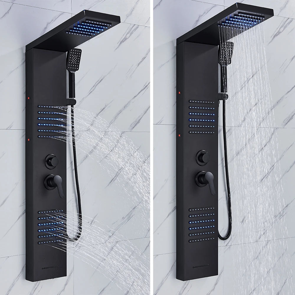 Rozin Shower Column LED Rainfall Bath Panel With Massage Jet