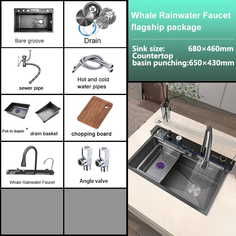 Telisiya Stainless Steel Rectangular Kitchen Sink With Digital Display