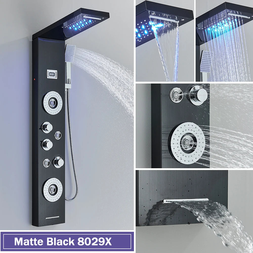 Rozin Shower Column LED Rainfall Bath Panel With Massage Jet