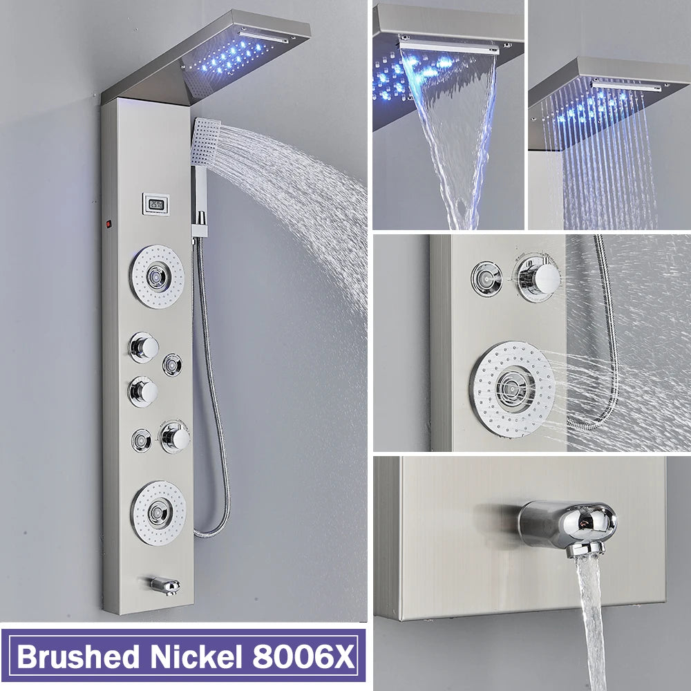 Rozin Shower Column LED Rainfall Bath Panel With Massage Jet