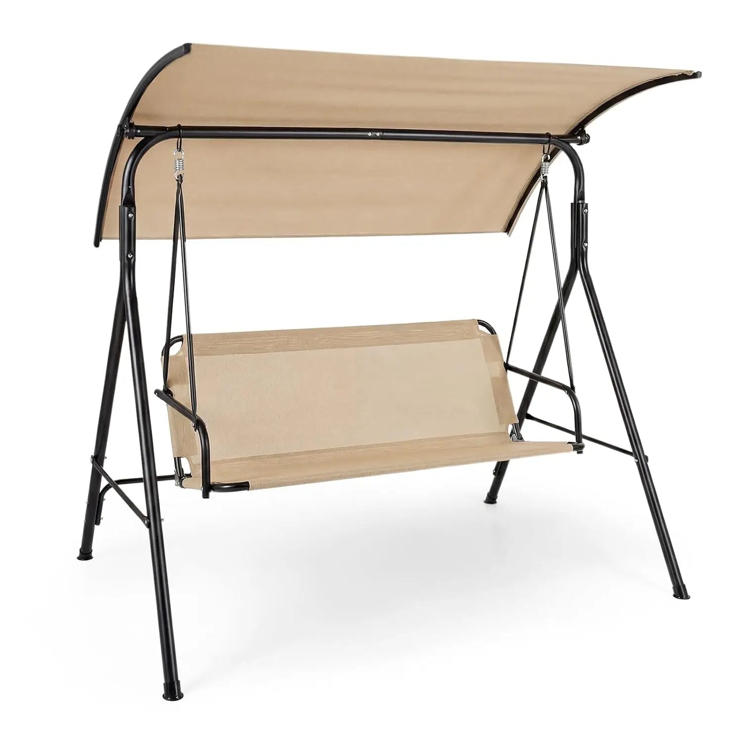 Three-Person Porch Swing With Adjustable Canopy And Sturdy Metal Frame
