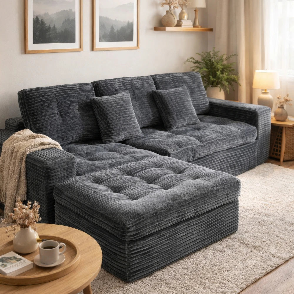 Modular Cloud Sofa Set With Movable Ottoman And Plush Cushions