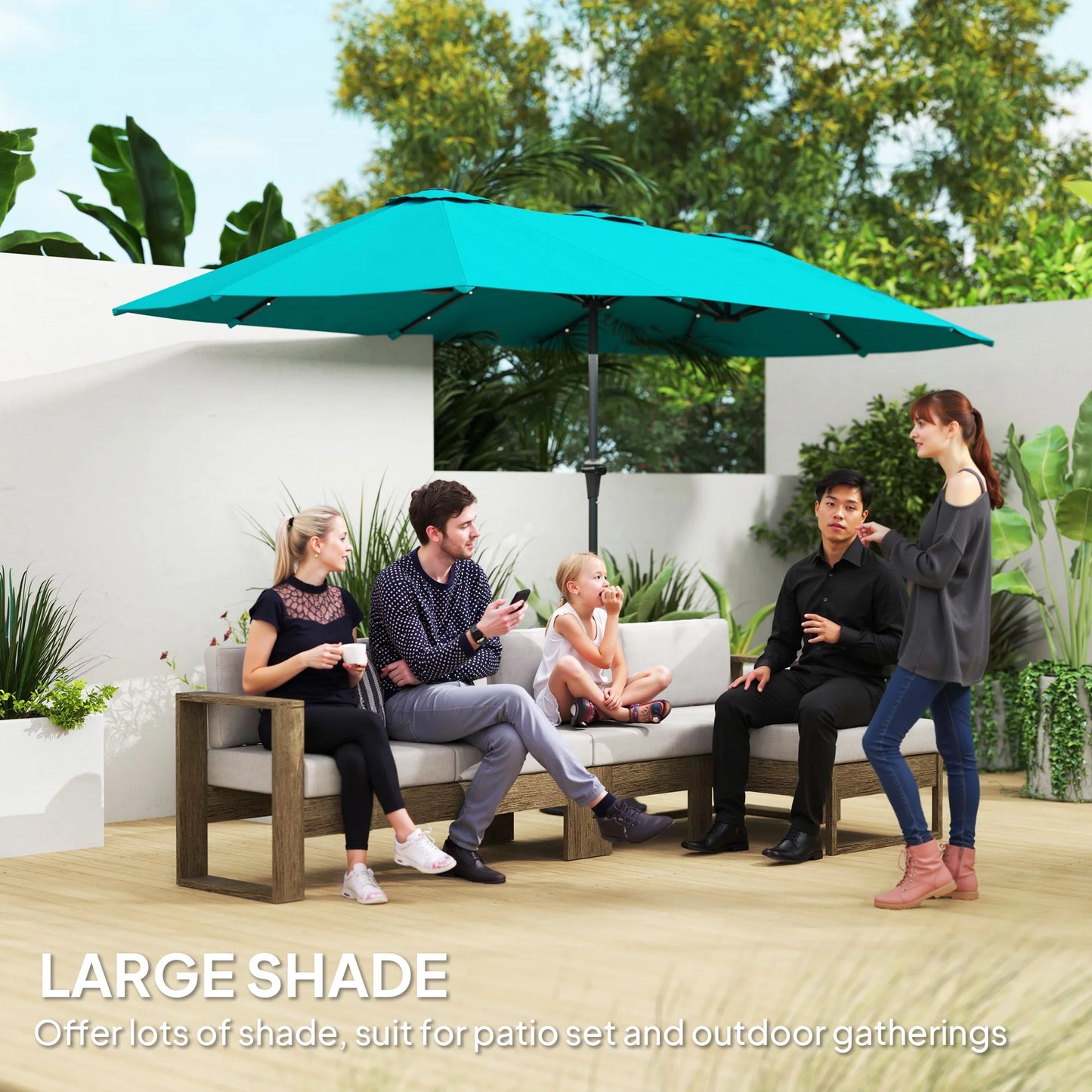 Outsunny Double-Sided Patio Umbrella With Solar Lights And Crank